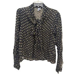 Blink London Black Gold Metallic Polka Dot Sheer Blouse Small